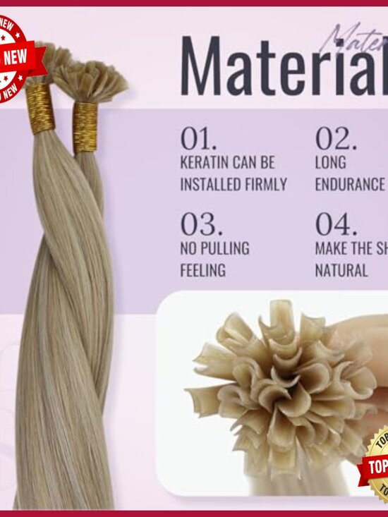 16 Inch Human Hair Extensions, Keratin Bond U-Tip, 50g Volume
